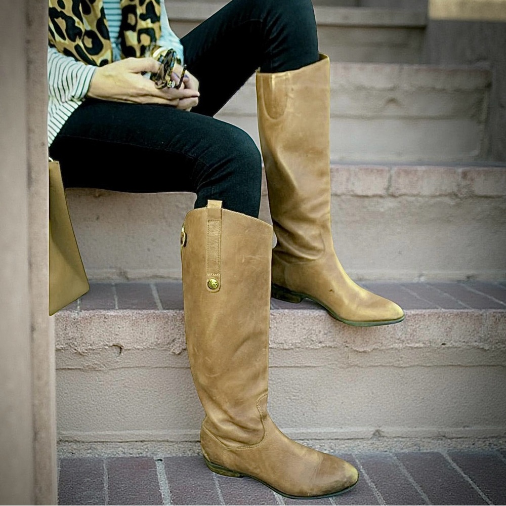 Sam Edelman Penny Taupe Leather Riding Boots